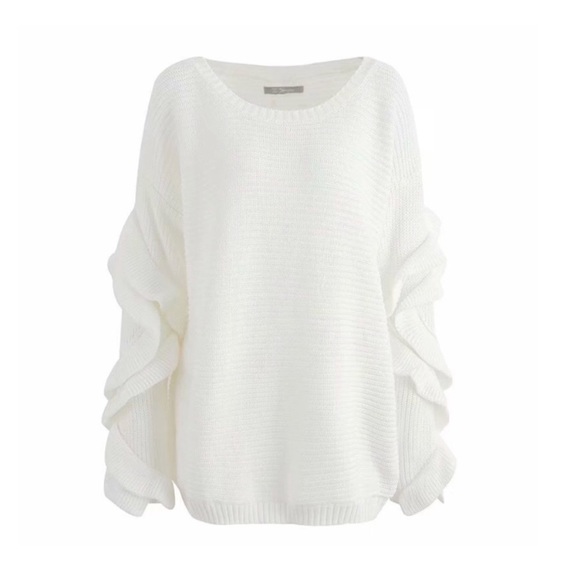 Ivory Ruffled Sleeve Knit One Size Sweater - Picture 6 of 6